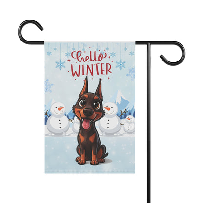 Doberman Hello Winter Garden Banner