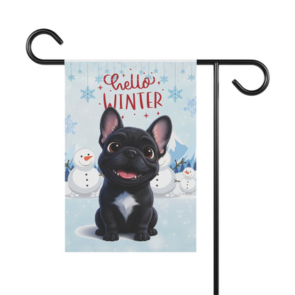 Frenchie Hello Winter Garden Banner