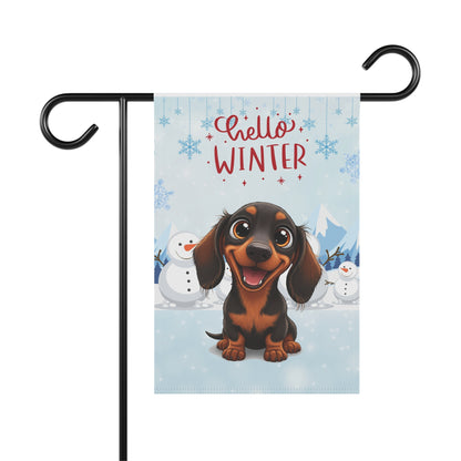 Dacshund Hello Winter Garden Banner