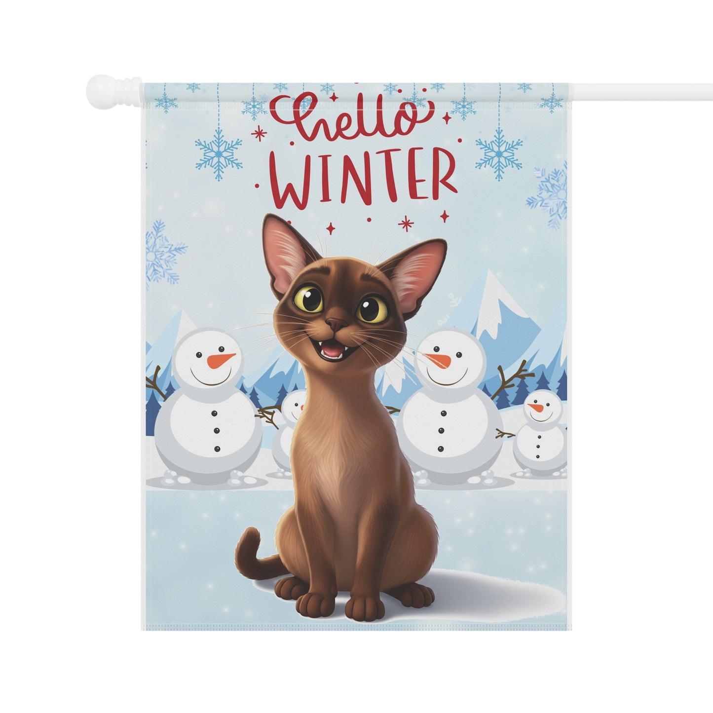 Short hair brown cat Hello Winter Garden Banner