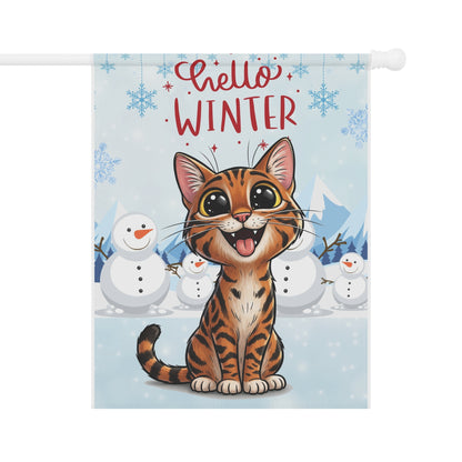 Bengal Cat Hello Winter Garden Banner