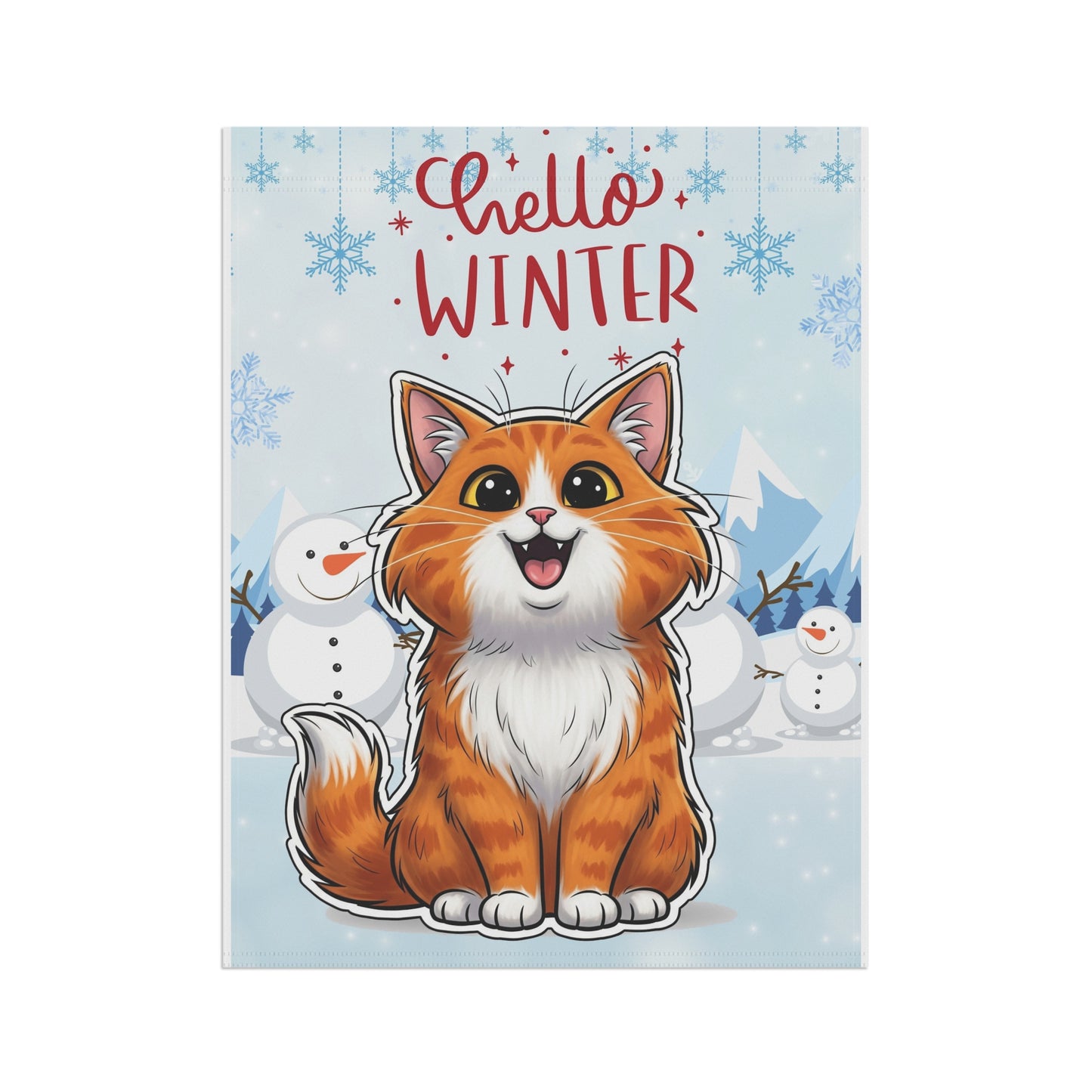 Long hair bi-color orange cat Hello Winter Garden Banner