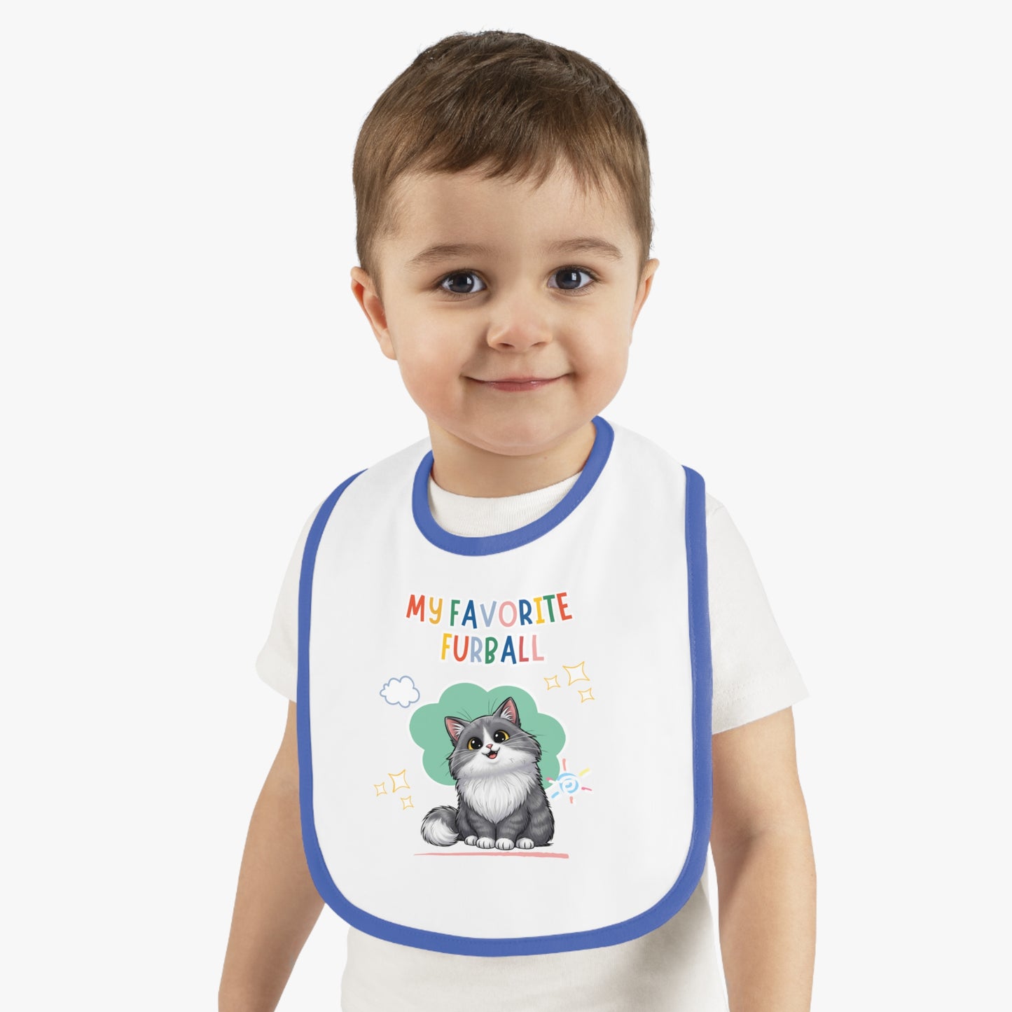 Long hair Bi-color Gray Cat Favorite Furball Baby Bib