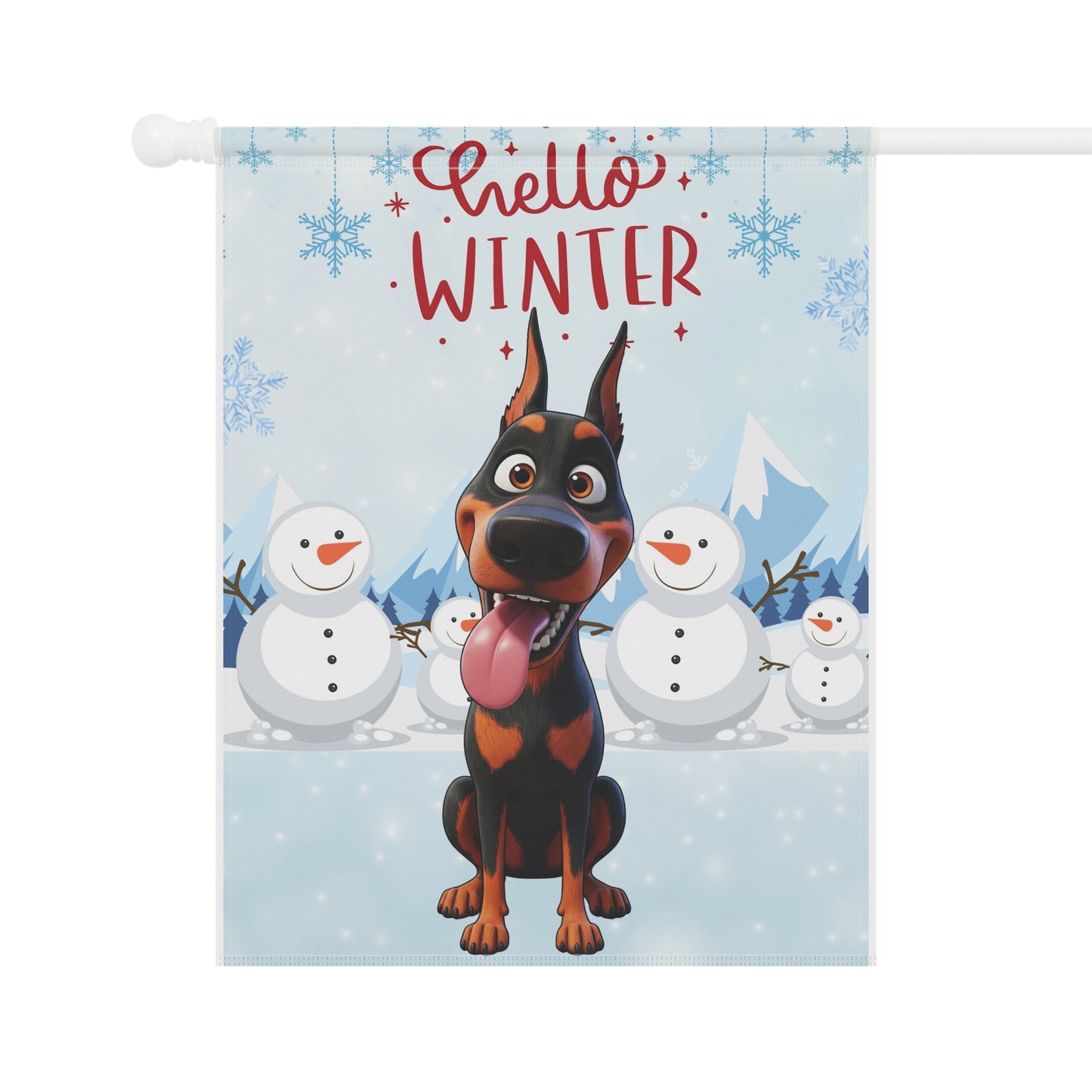Doberman Hello Winter Garden Banner