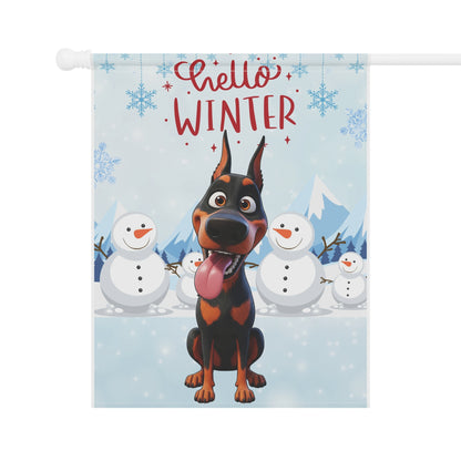 Doberman Hello Winter Garden Banner