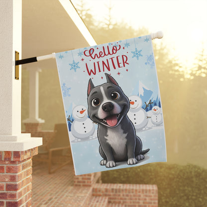 Staffy Hello Winter Garden Banner