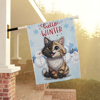 Long hair chimera cat Hello Winter Garden Banner