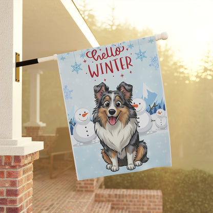 Sheltie Hello Winter Garden Banner