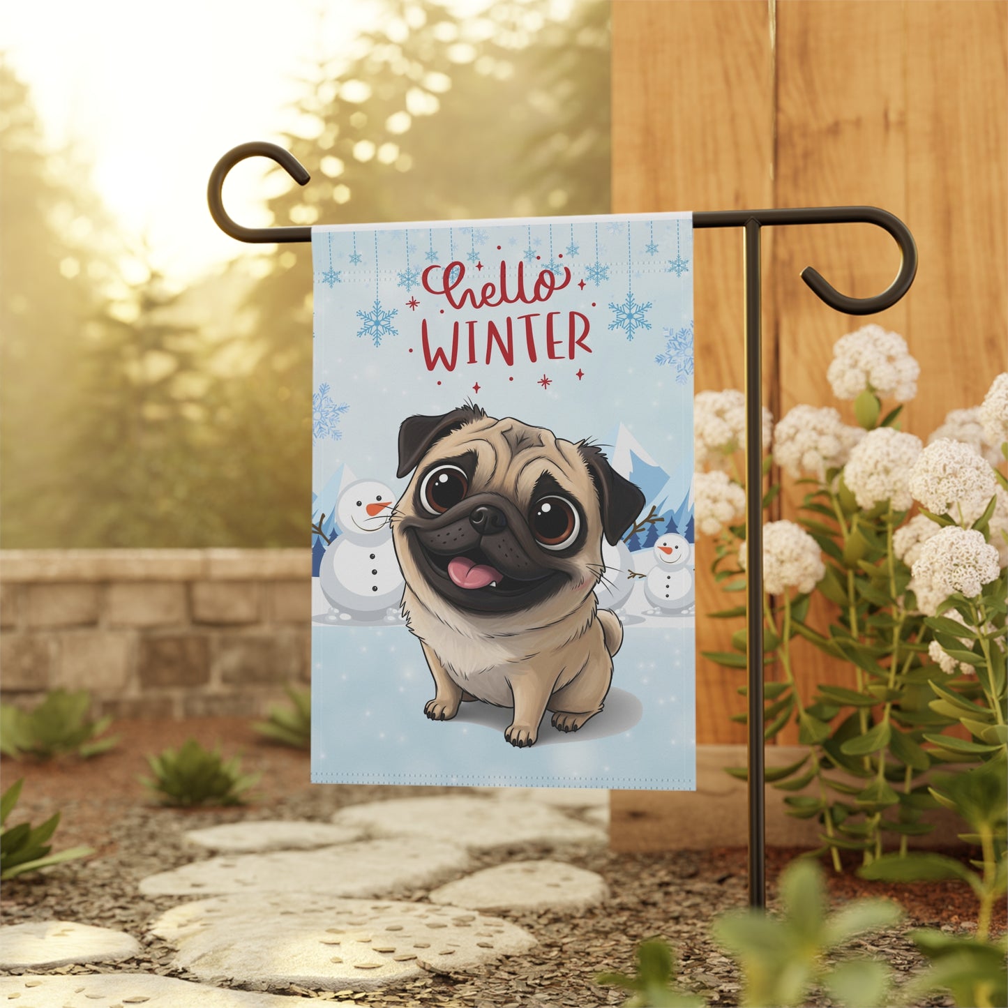 Pug Hello Winter Garden Banner