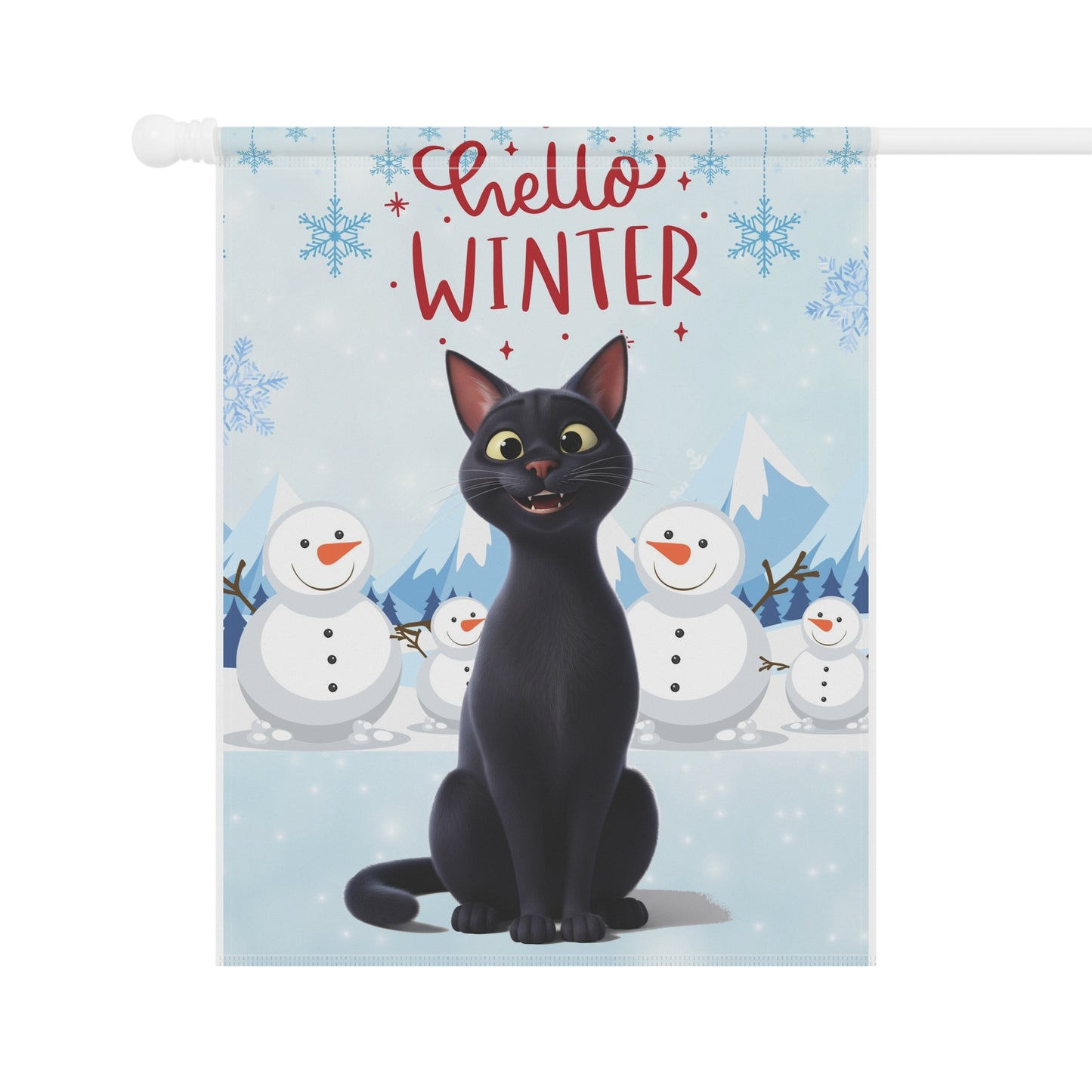 Short hair black cat Hello Winter Garden Banner