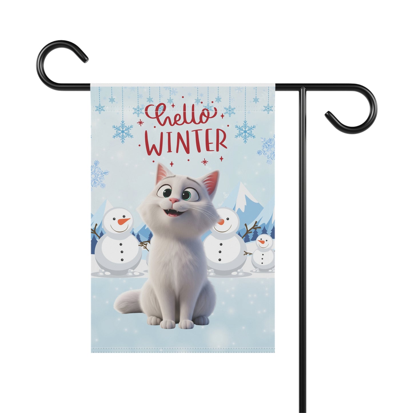 Short hair white cat Hello Winter Garden Banner