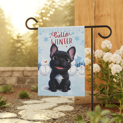 Frenchie Hello Winter Garden Banner