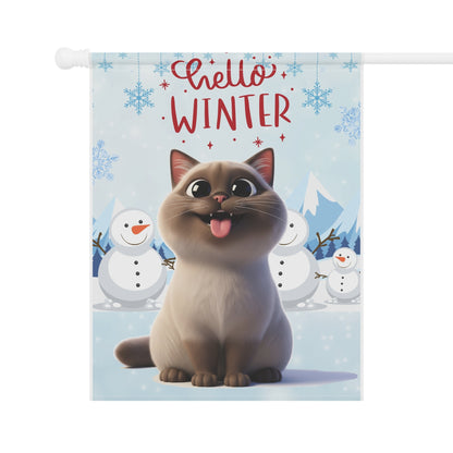 Siamese Cat Hello Winter Garden Banner
