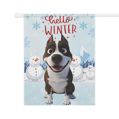 Staffy Hello Winter Garden Banner