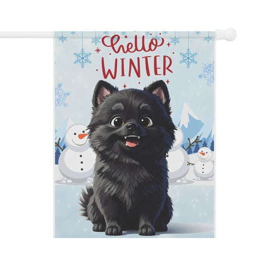 Pomeranian Hello Winter Garden Banner