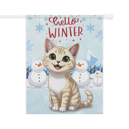 Short hair cream cat Hello Winter Garden Banner