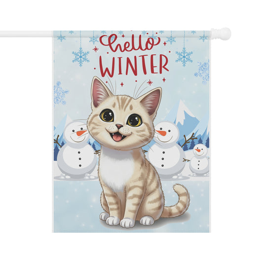 Short hair cream cat Hello Winter Garden Banner