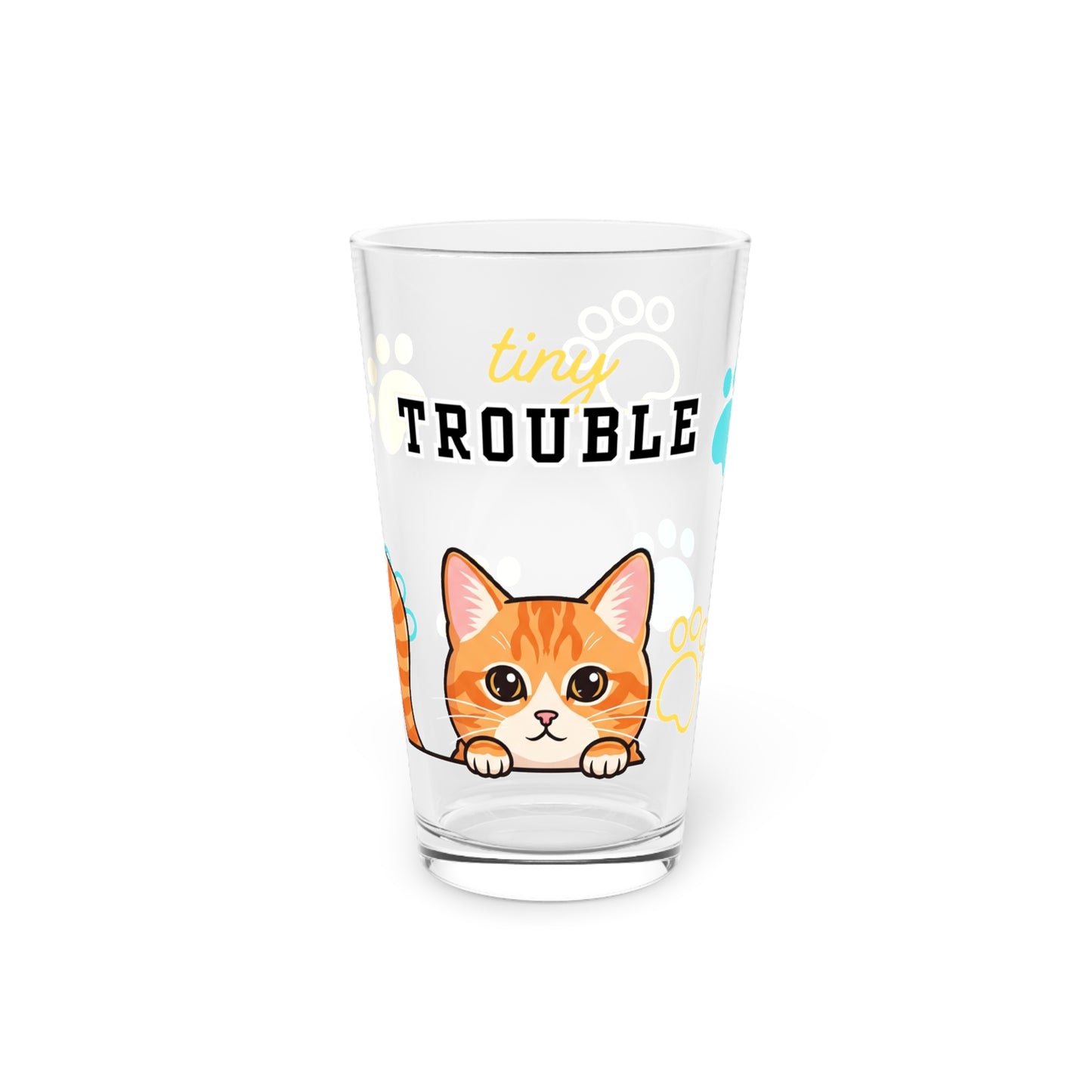 Short hair orange tabby cat Tiny Trouble Pint Glass