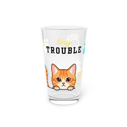 Short hair orange tabby cat Tiny Trouble Pint Glass