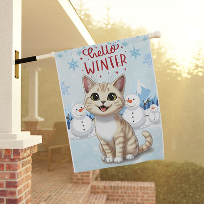 Short hair cream cat Hello Winter Garden Banner