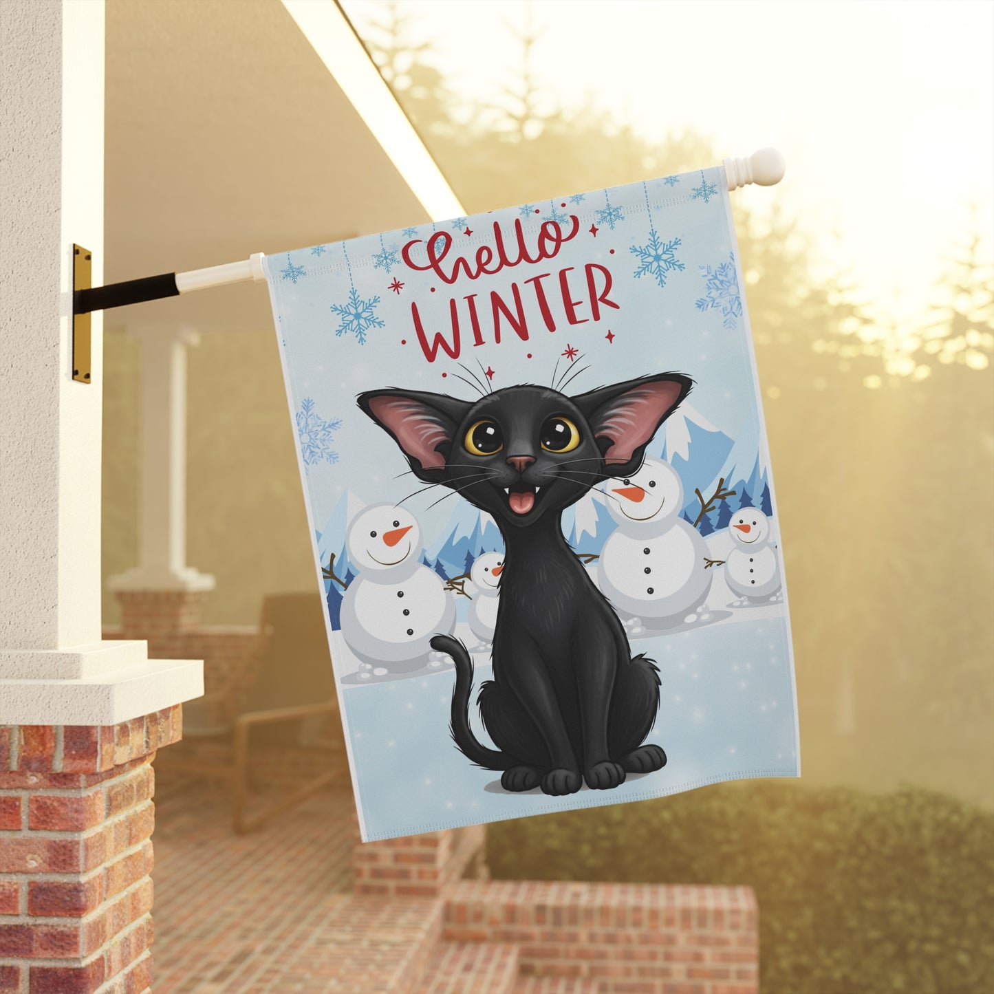 Oriental Shorthair Cat Hello Winter Garden Banner