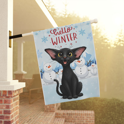 Oriental Shorthair Cat Hello Winter Garden Banner