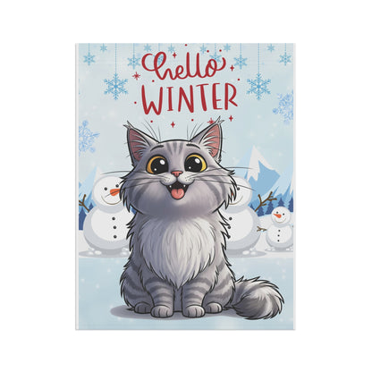 Long hair silver tabby cat Hello Winter Garden Banner