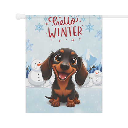 Dacshund Hello Winter Garden Banner