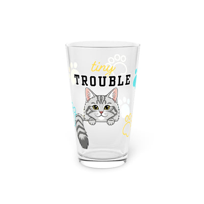 Long hair silver tabby cat Tiny Trouble Pint Glass