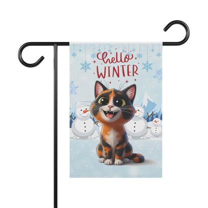 Short hair tortoiseshell cat Hello Winter Garden Banner