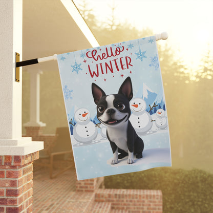 Boston Terrier Hello Winter Garden Banner