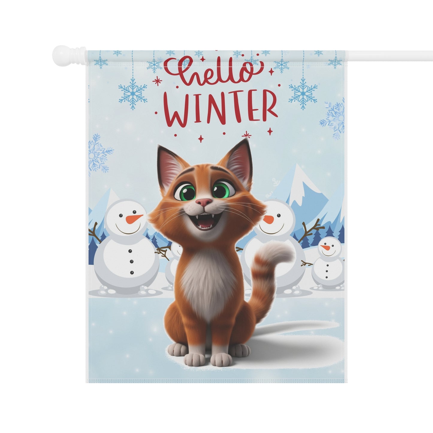 Short hair bi-color orange cat Hello Winter Garden Banner