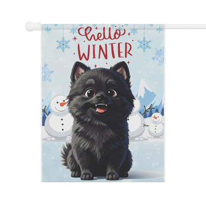 Pomeranian Hello Winter Garden Banner