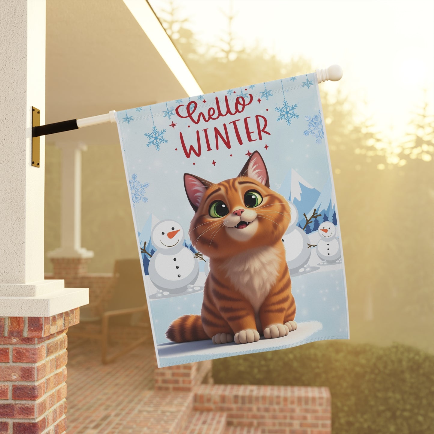 Short hair orange tabby cat Hello Winter Garden Banner