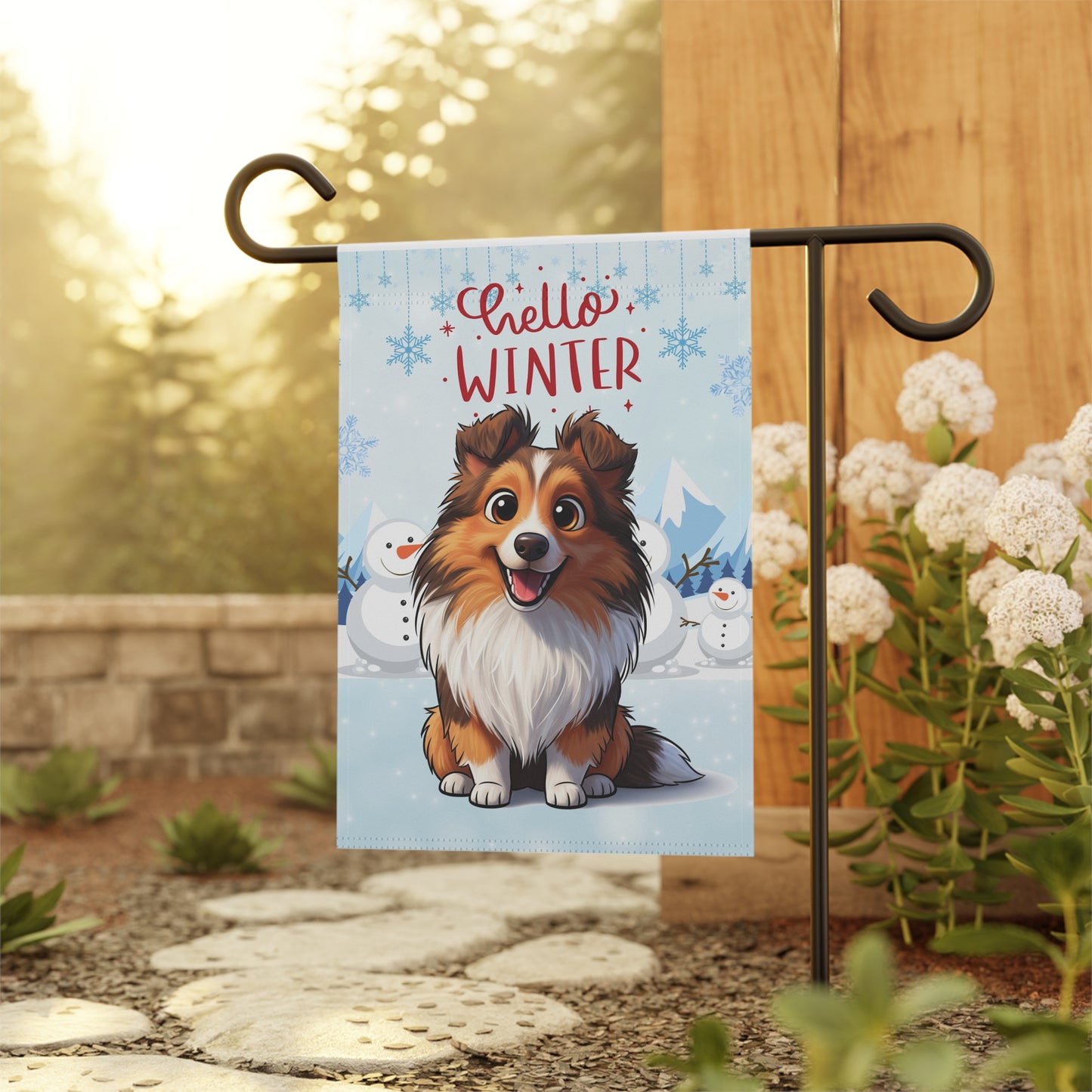 Sheltie Hello Winter Garden Banner