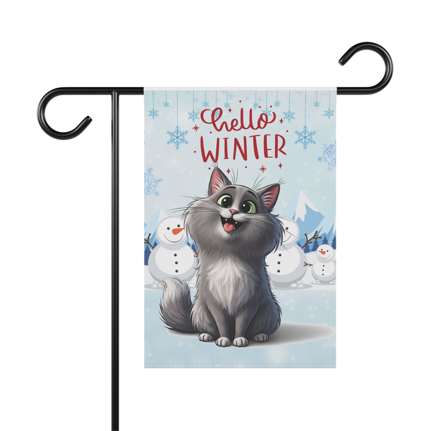 Long hair gray cat Hello Winter Garden Banner