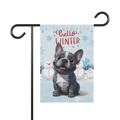 Frenchie Hello Winter Garden Banner