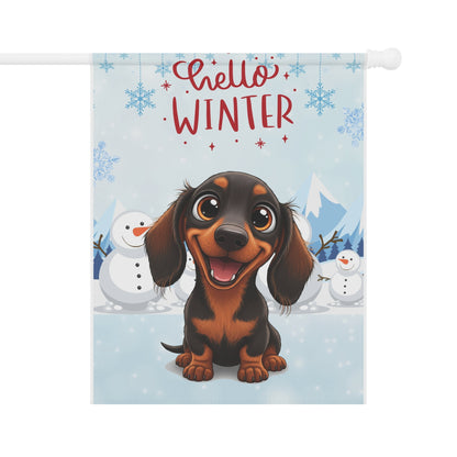 Dacshund Hello Winter Garden Banner