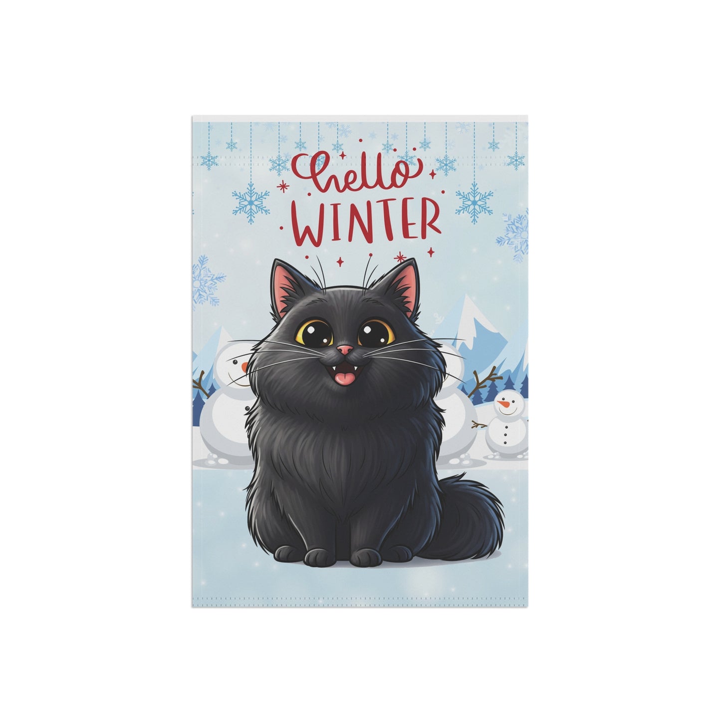Long hair black cat Hello Winter Garden Banner
