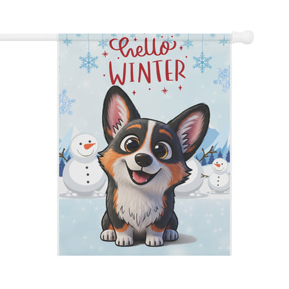 Corgi Hello Winter Garden Banner
