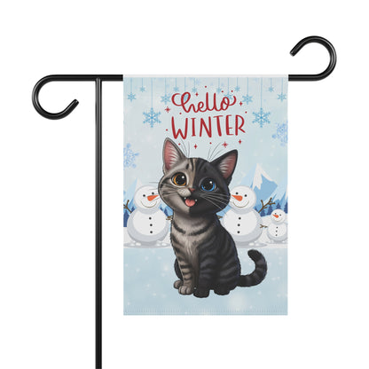 Short hair chimera cat Hello Winter Garden Banner