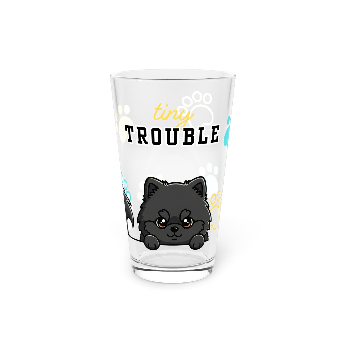 Pomeranian Tiny Trouble Pint Glass