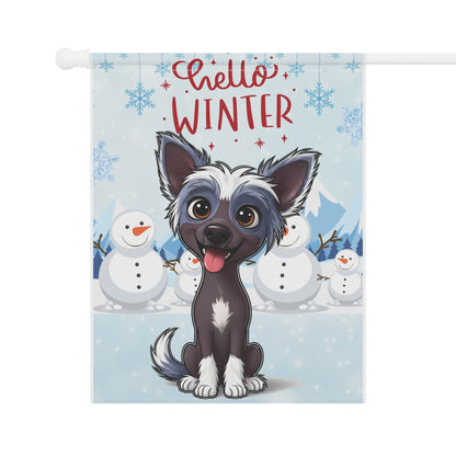 Chinese Crested Hello Winter Garden Banner