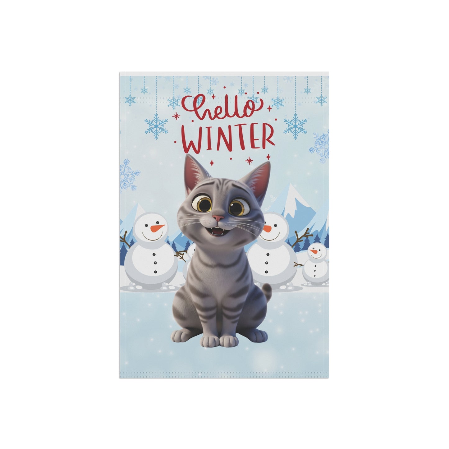 Short hair silver tabby cat Hello Winter Garden Banner