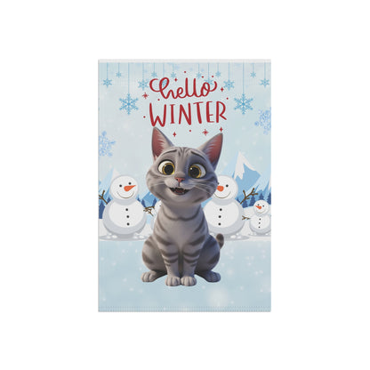 Short hair silver tabby cat Hello Winter Garden Banner