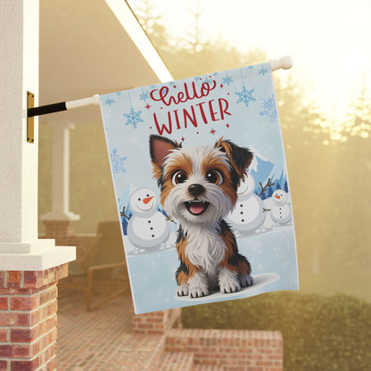 Yorkie Hello Winter Garden Banner