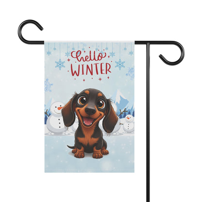Dacshund Hello Winter Garden Banner
