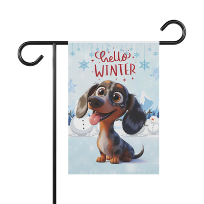 Dacshund Hello Winter Garden Banner