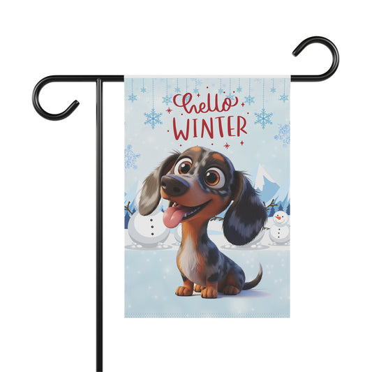 Dacshund Hello Winter Garden Banner