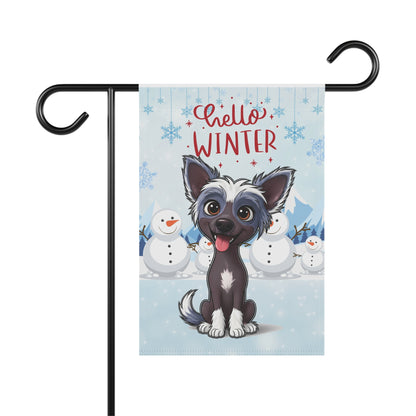 Chinese Crested Hello Winter Garden Banner